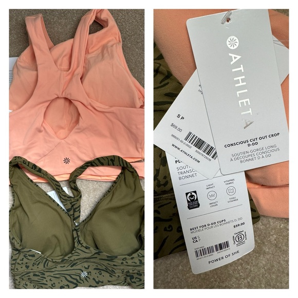 Athleta Set of 2 bras Conscious crop & transcend plunge D-DD+ Size S Like new - Picture 2 of 15